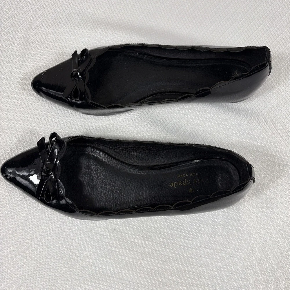 Kate Spade Ballet Flat Women Eleni Patent Leather‎ Shoe 8M Black slip on Classic